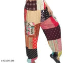 Cotton knee-length patchwork harem pants, free size boho yoga lounge wear